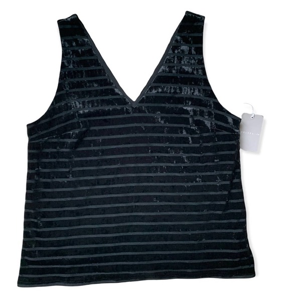 NWT CHELSEA28 Stripe Velvet V-Neck Sleeveless Top. Black. Size L - Picture 2 of 7